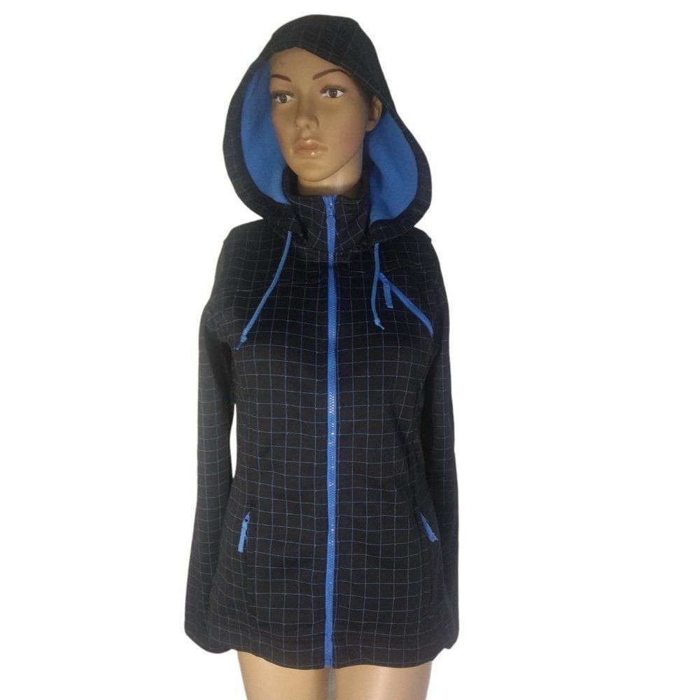 Aperture fleece lined black blue plaid detachable